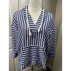 J. Crew Women's Size Small Striped Pullover Hoodie Beachy V Neck Coastal‎ Cool